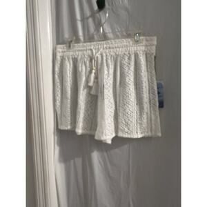 Japna Crochet Ivory Swimsuit Cover Up Shorts Sz L Tassle Tie Pull On NWT